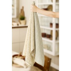 Ib Laursen - Viskestykke Petra natur med grnt blomstermnster 50x70 cm.