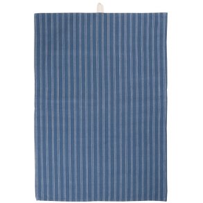 Ib Laursen Viskestykke Samuel mrkebl med naturfarvede tynde striber 50x70 cm.