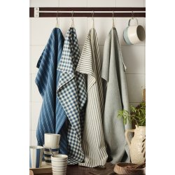 Ib Laursen Viskestykke Samuel mrkebl med naturfarvede tynde striber 50x70 cm.