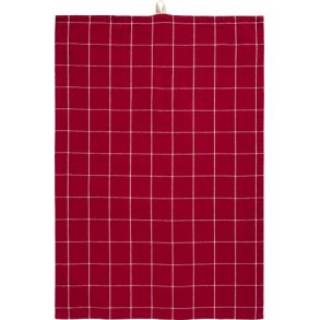  Ib Laursen - Viskestykke Silja rdt med smalle naturstriber (ternet) 50x70cm.