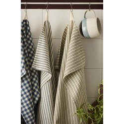 Ib Laursen Viskestykke Villads natur med gr og sorte striber 50x70 cm.