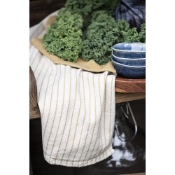 Ib Laursen Viskestykke natur med smalle mustard striber