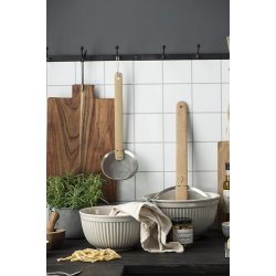 Ib Laursen Viskestykke natur med taupe striber i enderne 50x70 cm