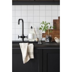 Ib Laursen Viskestykke natur med taupe striber i enderne 50x70 cm