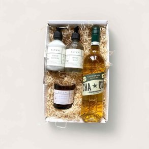 Gavekurv med wellness og Chardonnay