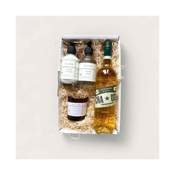 Gavekurv med wellness og Chardonnay