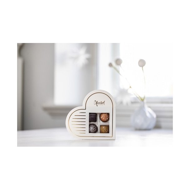 Xocolatl - Hvidt hjerte med 4 fyldte chokolader