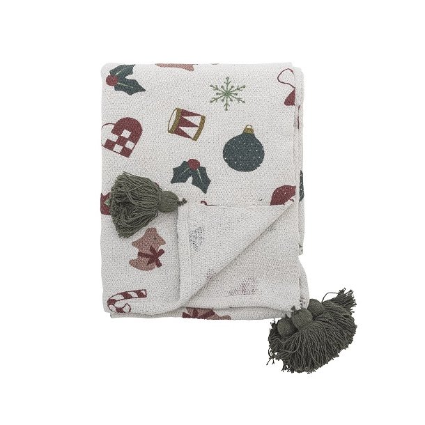  Bloomingville Yule Plaid, Natur, Genanvendt Bomuld 160x130 cm.