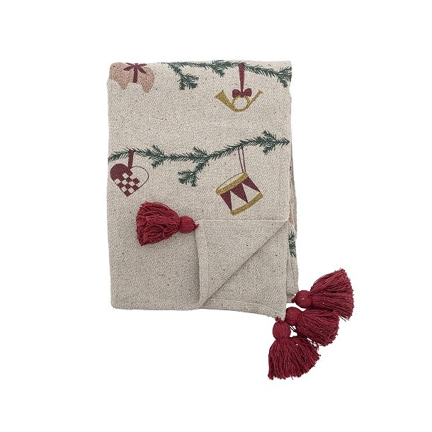 Bloomingville Yule Plaid, Natur, Genanvendt Bomuld160x130 cm.