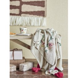 Bloomingville Yule Plaid, Natur, Genanvendt Bomuld160x130 cm.