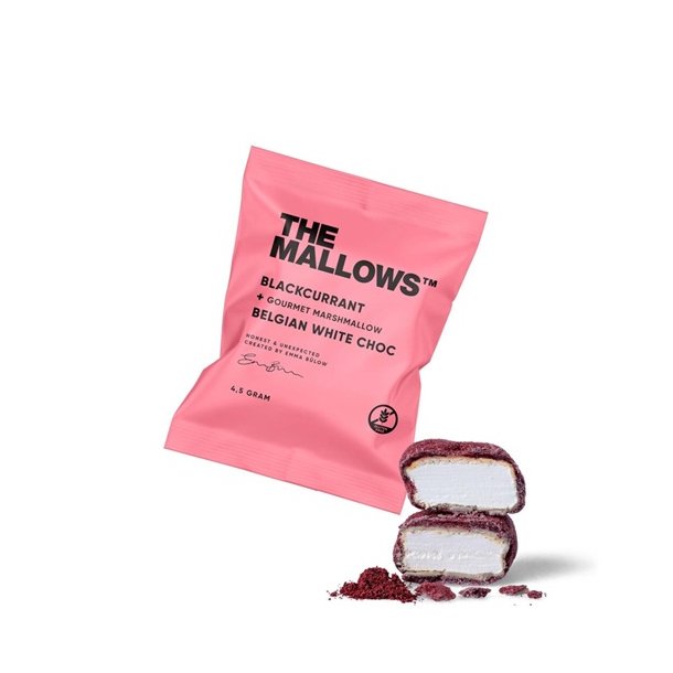 The Mallows -BLACKCURRANT &amp; WHITE CHOCO FLOWPACK� SKUMFIDUS MED B�R 1 STK. ca. 5g