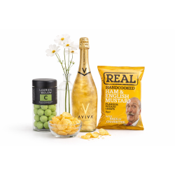 L�kker gul gavepose med AVIVA, lakrids og chips (inkl. blomsterstilk)