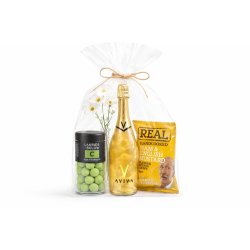 L�kker gul gavepose med AVIVA, lakrids og chips (inkl. blomsterstilk)