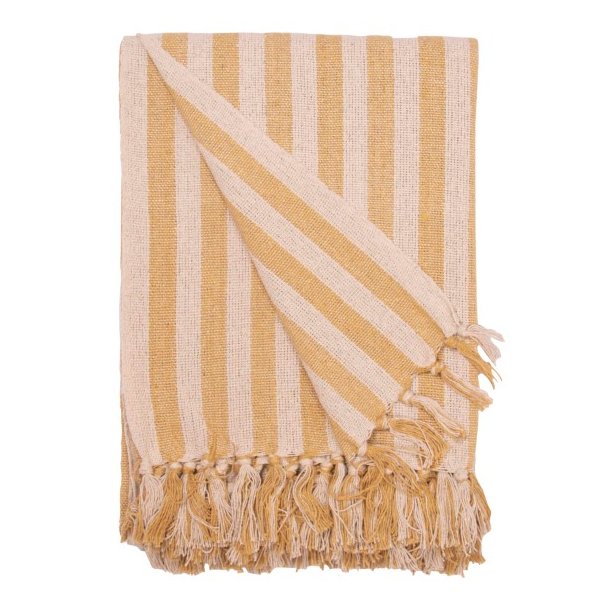 Au Maison  - Plaid-T�ppe - Stribet-Sennep/Naturlig, 130x180 cm