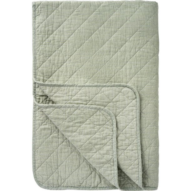 Ib Laursen Quilt hvide og stvgrnne mlkedrengestriber130x180 cm