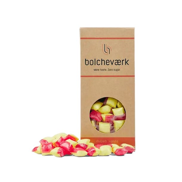 BOLCHEVRK - Rabarber &amp; vanilje  Sukkerfri bolcher 100g. 