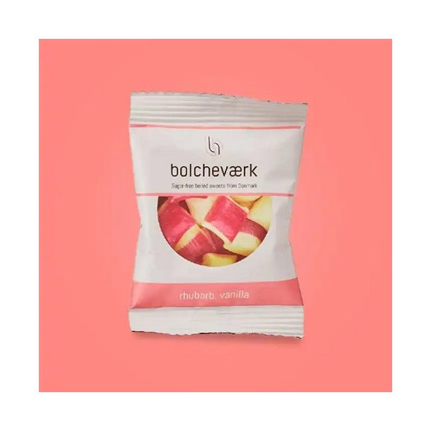 BOLCHEVRK - Rabarber &amp; vanilje  Sukkerfri bolcher flowpack 12g. 