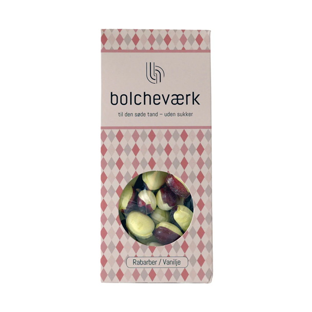 BOLCHEVRK - Rabarber &amp; vanilje  Sukkerfri bolcher 100g. 
