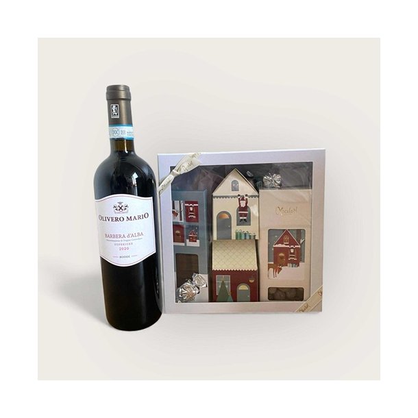 Gave med rdvin og lkker gaveske fra Xocolatl.