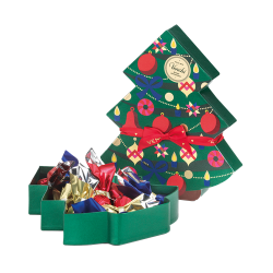 Gavekurv i bast med chokolade, lakrids og julepynt