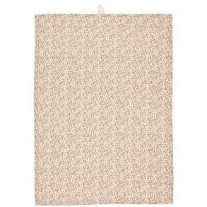 Ib Laursen - Viskestykke Naja natur med rosa og bl  blomster 50x70 cm.